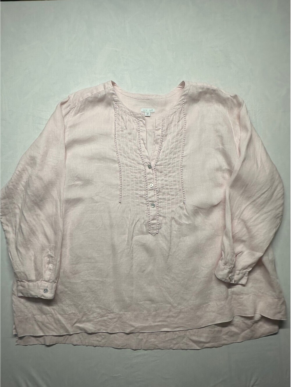 J. Jill Pink Pure Linen Pintuck Tunic Top Blouse Size 3X EUC Long Sleeve